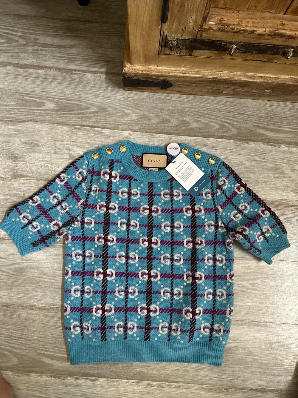 Gucci Light Blue GG Monogram Wool Sweater, Size S, Made in Italy, like new